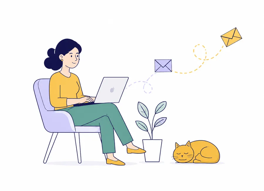 A Mac user working through email in a calm workspace
